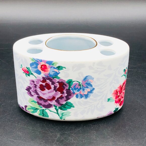 80s Otagiri VICTORIAN ROSE Porcelain Toothbrush Toothpaste Holder, Kimeko Ikeda - Picture 1 of 10